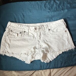 True Religion White Distressed Denim Cutoff Shorts